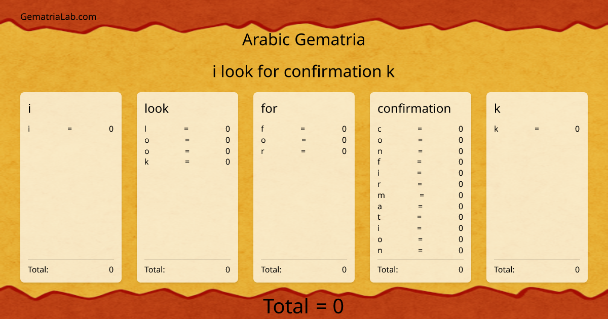 i look for confirmation k in arabic Gematria